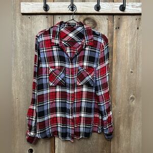 Timing Plaid Button Up Shirt in Red Blue Size Large